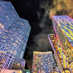 Aria Towers, Las Vegas Night, Vegas Prints, Nevada Wall Art, Skyscrapers Poster, Hotel and Casino Resort, Las Vegas Night Print, Colorful