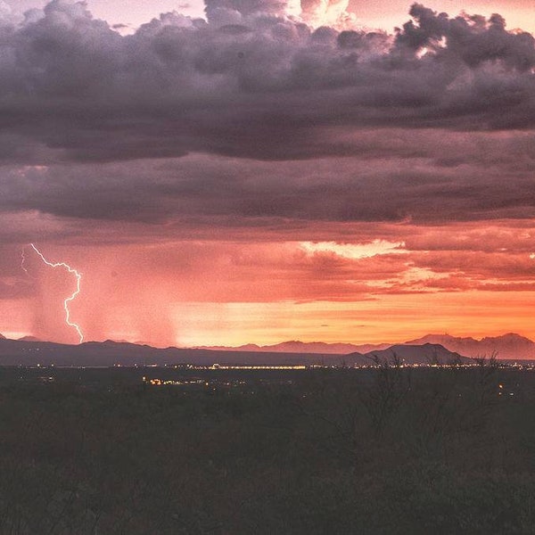 Arizona Monsoon Lightning, Arizona Sunset Print Desert Monsoon Print, Tucson Sunset, Saguaro National Park, Southwest Thunderstorm, Colorful