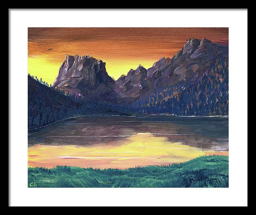 絵画 Mountain ridge lake The Joy of Painting