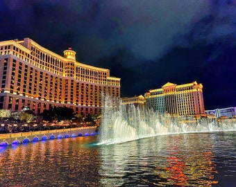 Fountains of Bellagio, Las Vegas Print, Lights of Vegas, Water Reflection, Hotel and Resort, Las Vegas Strip, Vegas Wall Art, Nevada, Night