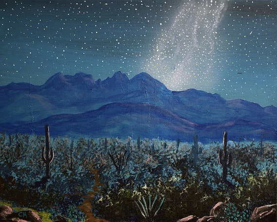 Night Sky Print, Desert Wall Art, Milky Way Painting, Arizona Wall