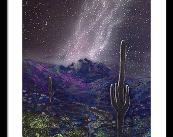Starry Night Sky Print, Tucson AZ, Arizona Landscape, Sabino