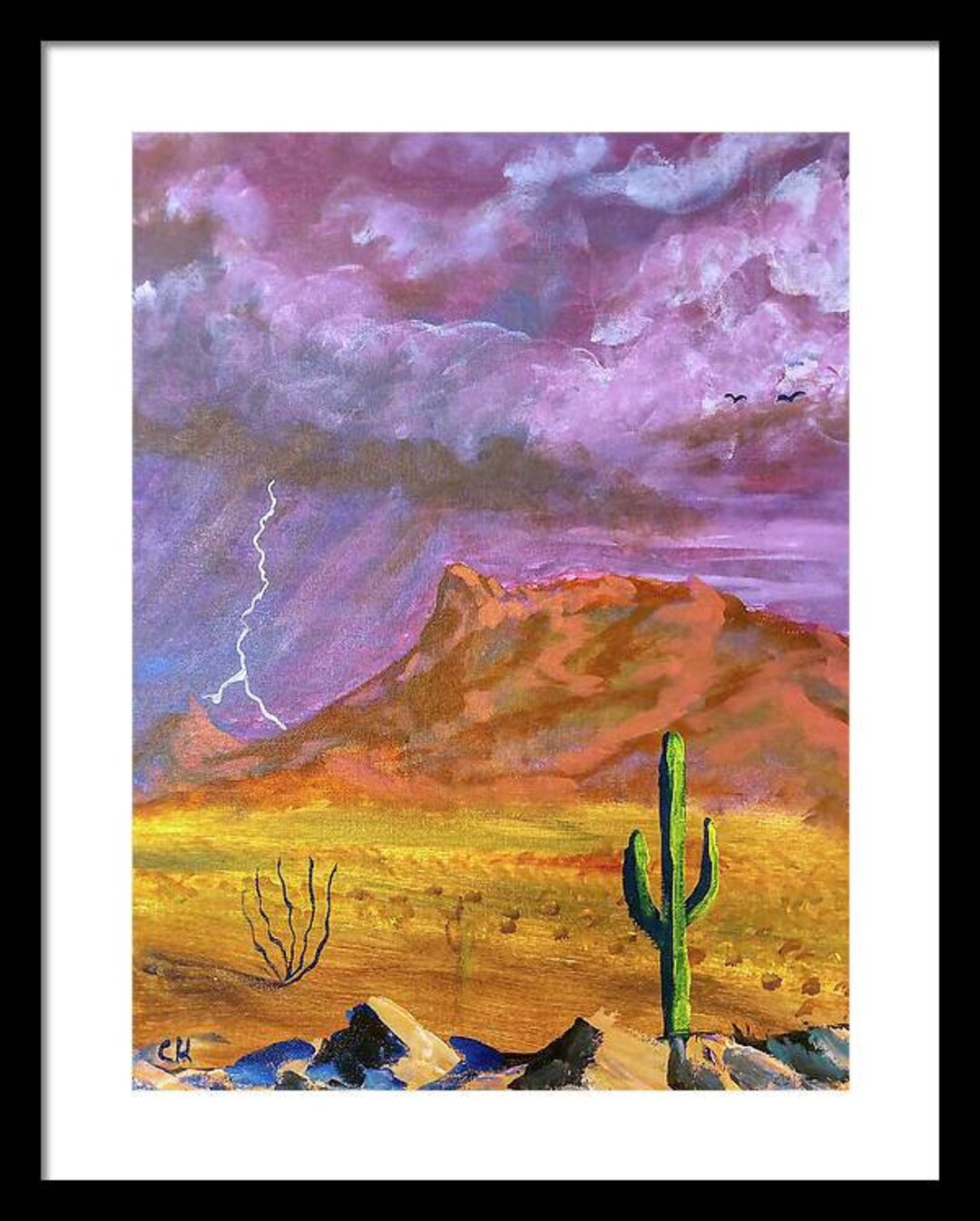 Picacho Peak Wall Art, Tucson Arizona Painting Print, Fine Art Print, Arizona Monsoon Print