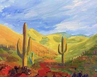 Hidden Canyon Light, Tucson Arizona Painting, Southwest Original Painting, Tucson Golden Hour, Arizona Landscape Art, Mountains Painting Arr
