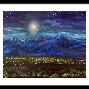 Las Cruces NM Wall Art, Lights of Las Cruces Print, Organ Mountains Moonrise Print, Full Moon over New Mexico, Southwest Desert Wall Art