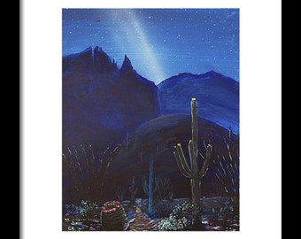 Finger Rock Painting Print, Arizona Wall Art, Night Sky art, Desert Milky Way, Sonoran Desert, southwestern wall decor, painting art prints