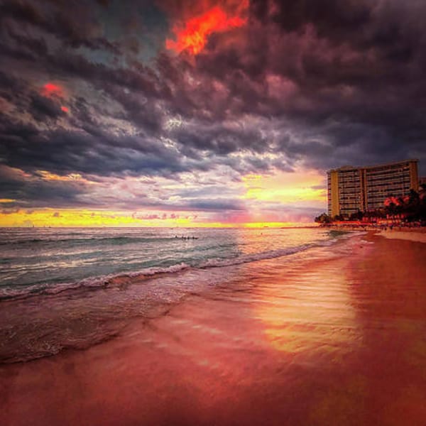 Waikiki Beach Sunset, Honolulu Hawai'i, Hawaii Wall Art, Hawaiian Islands Photography, Pacific Ocean Sunset, Oahu Wall Art, Fine Art Photos