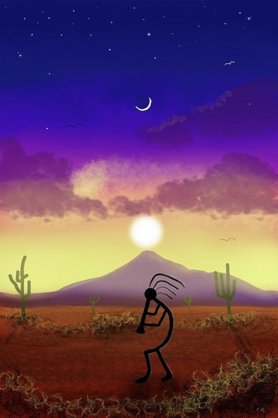 アート・デザイン・音楽 pratibandhit kalam Nepali sweet ale Southwestern Art Print, Kokopelli Playing the Flute, Arizona Wall