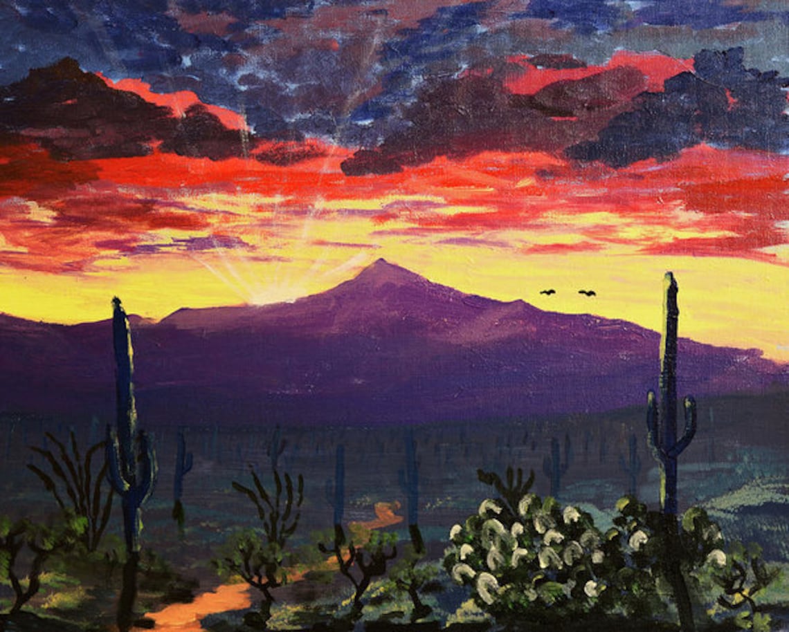 Original Acrylic Painting Arizona Sunrise Sonoran Desert Etsy UK