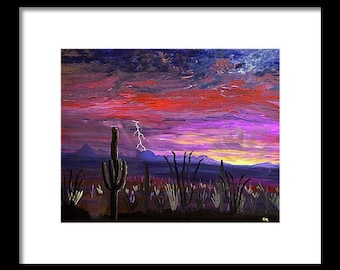 Arizona Monsoon art prints, Tucson Mountains, Saguaro Cactus, Sonoran Desert, Southwest Wall Art, Landscape Painting, Arizona Sunset Print