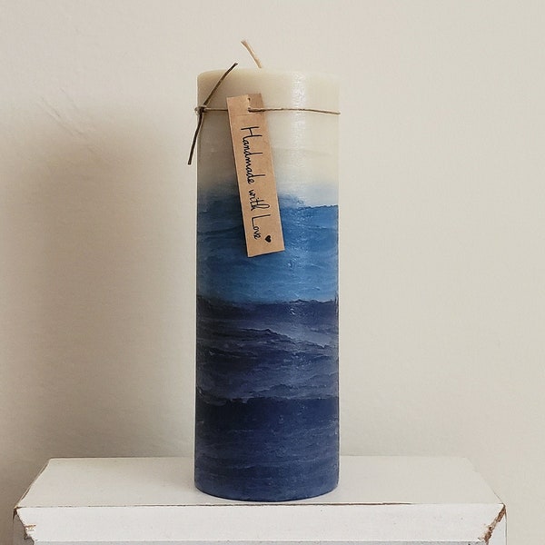 Ivory Blue Navy Decorative Beach Pillar Candle