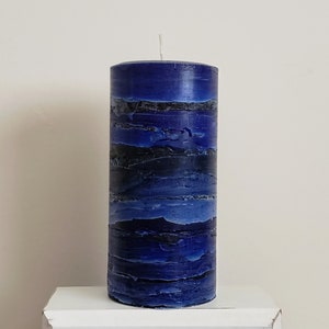 Rustic Textured Indigo Denim Dark Blue Layered Pillar Candle ll [Multiple Sizes Available]