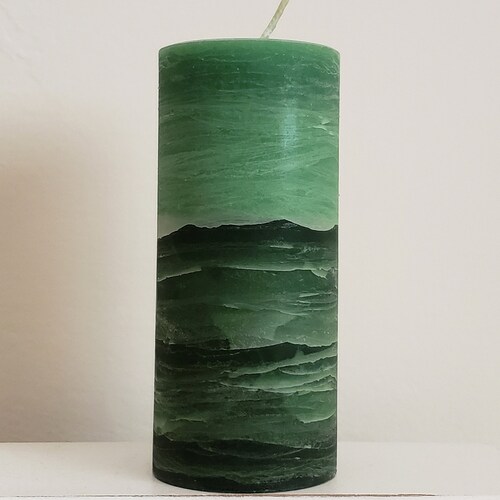 Green Rustic Unscented Pillar Candle Choose Size Handmade Etsy