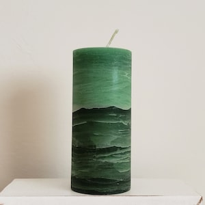 Light Green and Dark Green Layered Pillar Candle - Green Home Decor or Gift
