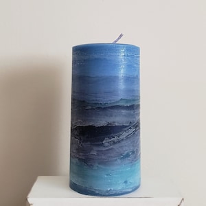 Navy Aqua Beach Pillar Candle