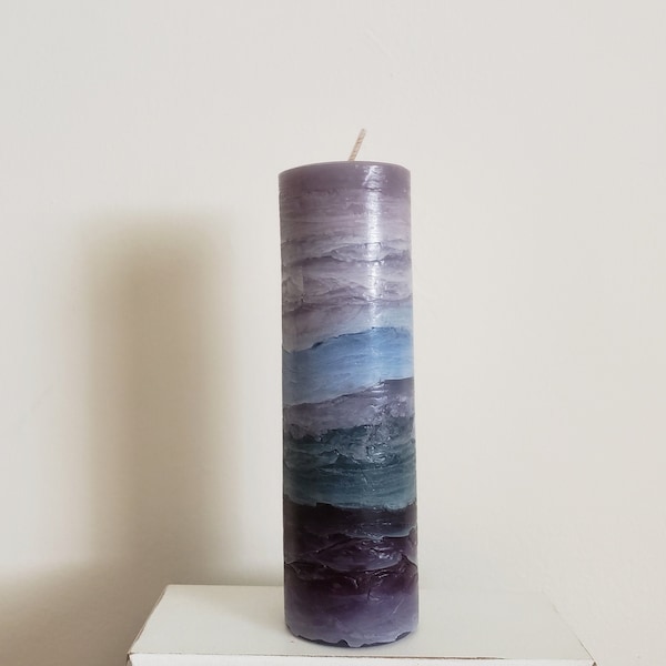 Gray Teal Black Beach Pillar Candle