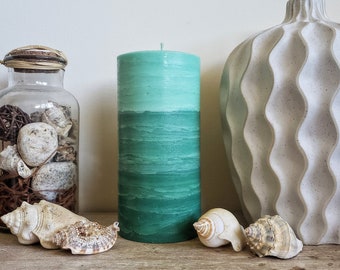 Ombre Seafoam Green Decorative Beach Pillar Candle