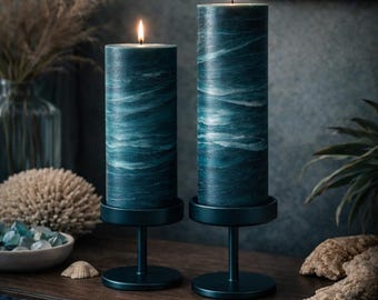 Aqua Turquoise Blue Handcrafted Beach Pillar Candle l Handcrafted Decorative Beach Pillar Candle For Decor or Gifts