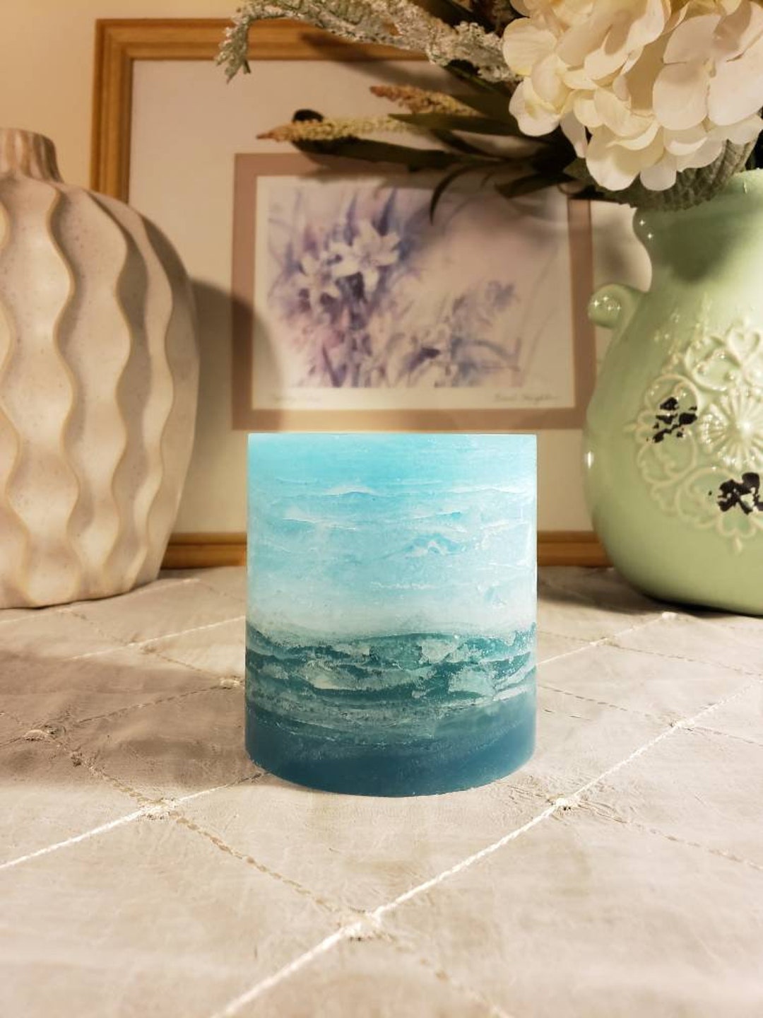 Sky Blue Turquoise Handcrafted Beach Pillar Candle - Etsy