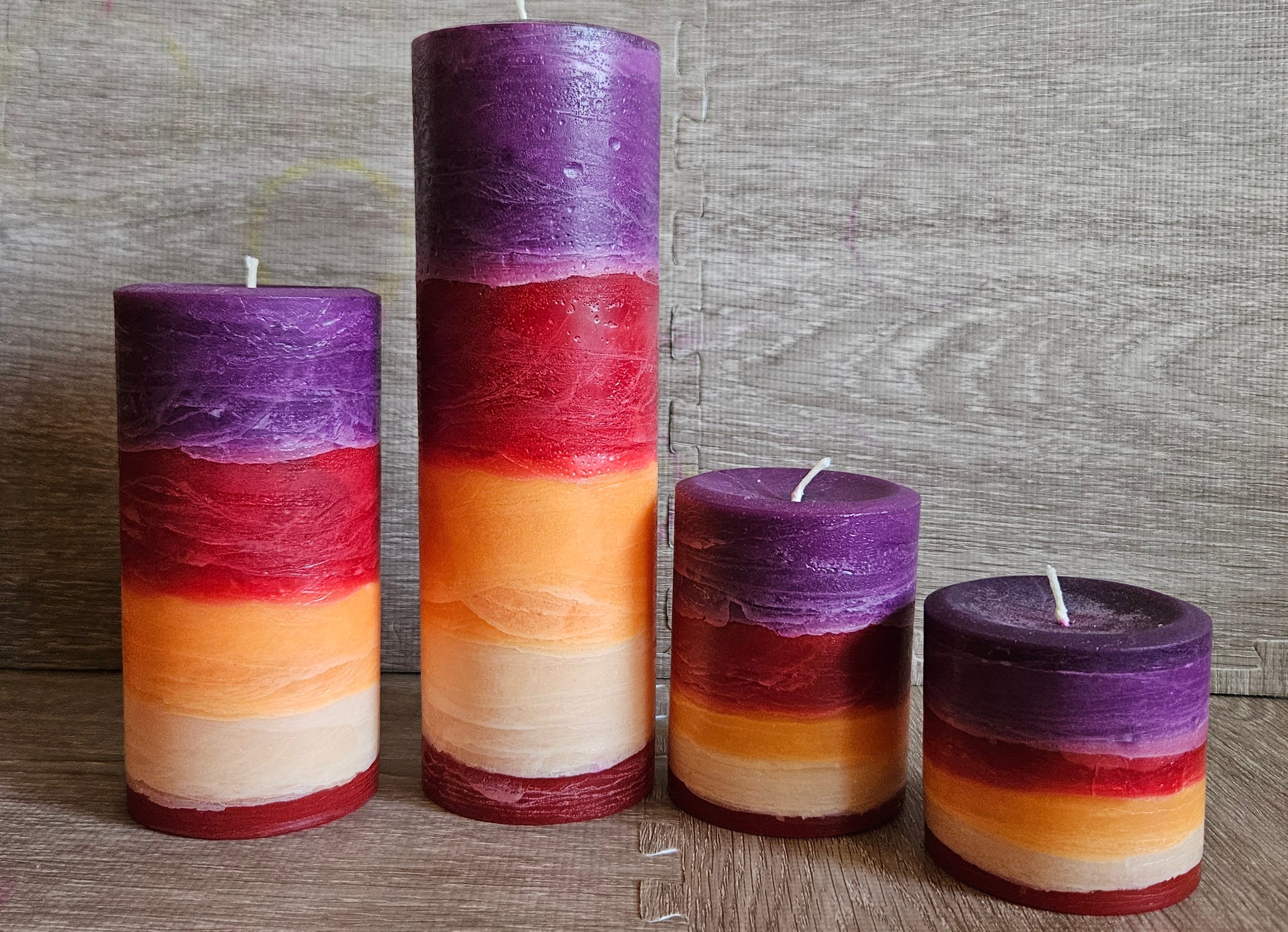 Sunset Horizon Pillar Candle L Purple Pink Orange Handcrafted