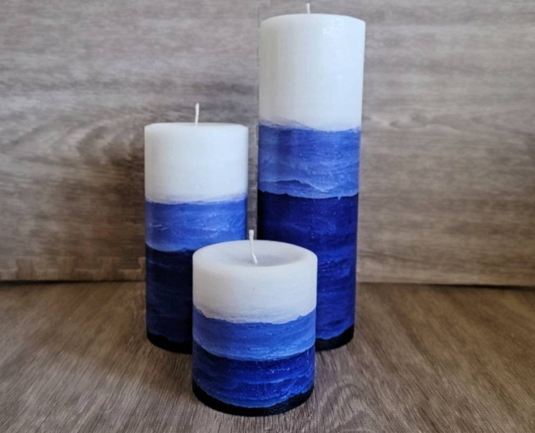White Blue Decorative Pillar Candle L Holiday Hanukkah Pillar Candle Etsy
