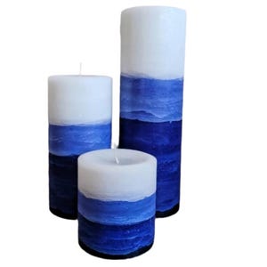 White Blue Decorative Pillar Candle l Holiday Hanukkah Pillar Candle