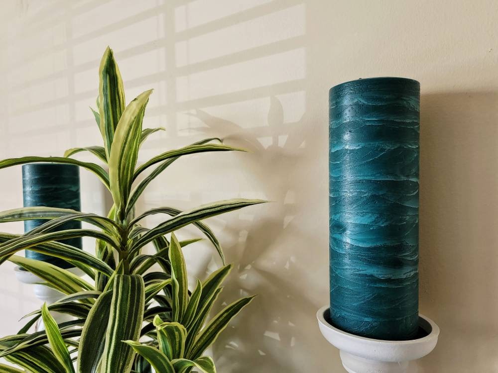 Aqua Turquoise Blue Handcrafted Beach Pillar Candle l Handcrafted Decorative Beach Pillar Candle For Decor or Gifts