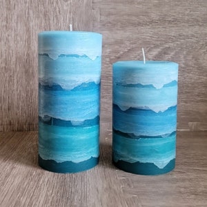 Sky Blue Aqua Handcrafted Beach Pillar Candle