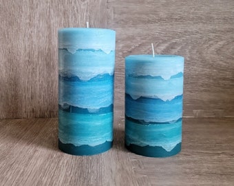 Sky Blue Aqua Handcrafted Beach Pillar Candle