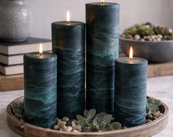 Deep Blue Aqua Teal Layered Pillar Candle l Handcrafted Decorative Beach Pillar Candle For Decor or Gifts
