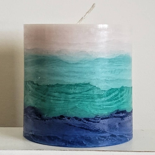 Aqua Teal Turquoise Candle L Ocean Beach Pillar Candle L Etsy