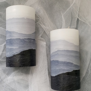 White Gray and Black Decorative Pillar Candle