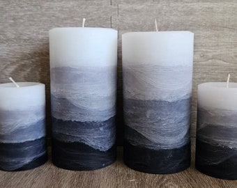 White Gray and Black Decorative Pillar Candle