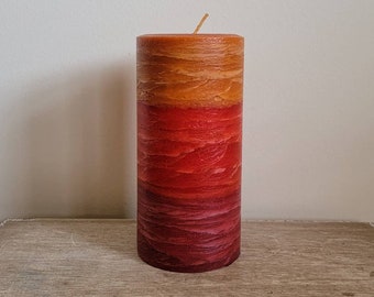 Autumn Amber Burnt Orange Red Handcrafted Decorative Fall Pillar Candle