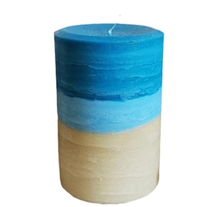 Blue Tan Sea and Sand Beach Pillar Candle l Handcrafted Decorative Beach Pillar Candle For Decor or Gifts
