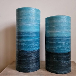 Sky Blue Aqua Navy Beach Pillar Candle