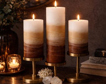 Earth Tone Pillar Candle – Handmade White, Cream, and Tan Decorative Candle for Natural or Neutral Home Decor