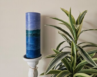 Blue Aqua Teal Beach Pillar Candle l Handcrafted Decorative Beach Pillar Candle For Decor or Gifts