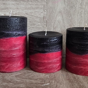 Halloween Black and Red Handcrafted Layered Pillar Candle