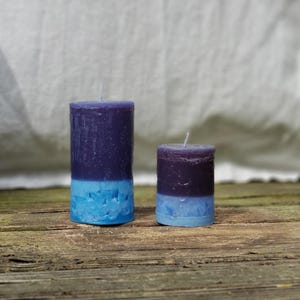 Two-Tone Textured Blue Pillar Candle – Handmade Navy and Blue Decorative Candle