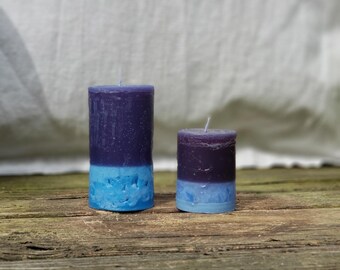 Two-Tone Textured Blue Pillar Candle – Handmade Navy and Blue Decorative Candle