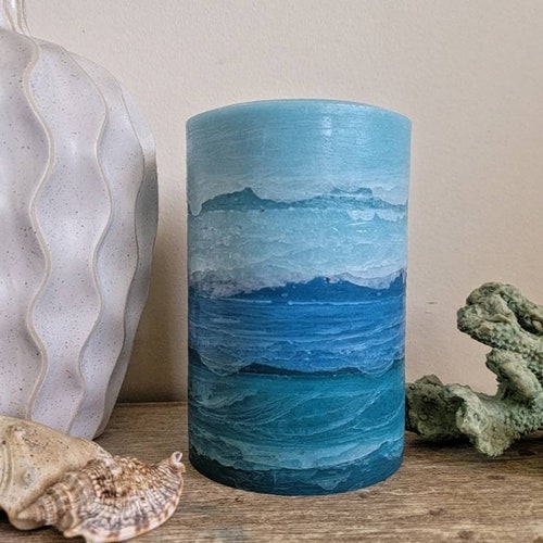 Aqua Teal Turquoise Candle L Ocean Beach Pillar Candle L Etsy