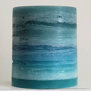 Aqua Teal Turquoise Candle l Ocean Beach Pillar Candle l Paraffin Wax Candle l Decorative Beach Candle