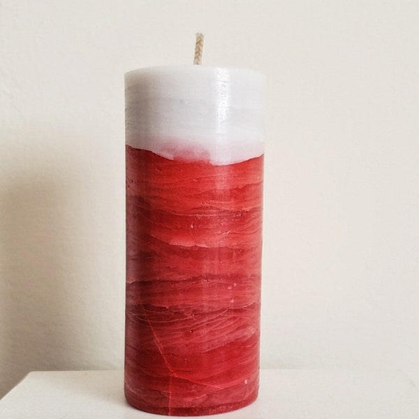 White Red Christmas Holiday Decorative Pillar Candle