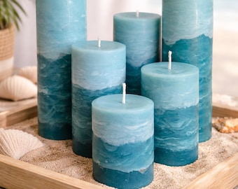 Aqua Blue Turquoise Layered Pillar Candle l Handcrafted Pillar Candle For Decor or Gifts