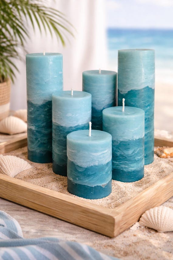Aqua Blue Turquoise Layered Pillar Candle l Handcrafted Pillar Candle For Decor or Gifts