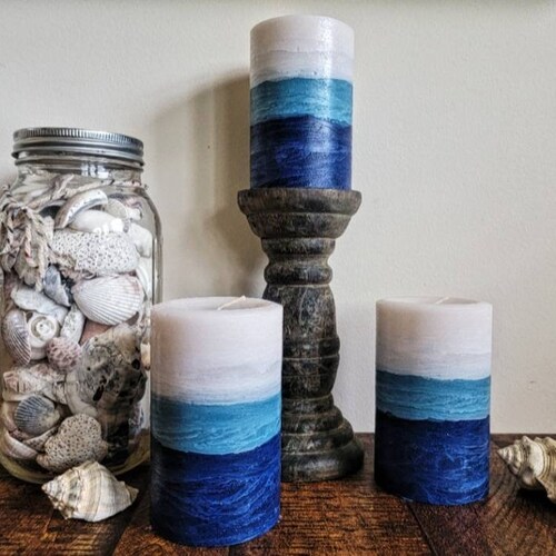 Turquoise Teal Blue Beach Pillar Candle Etsy
