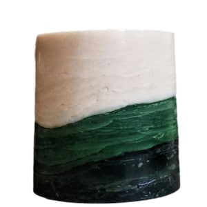 Ivory Green Dark Green Handcrafted Pillar Candle - For Gifts, Home Decor, or Holiday Displays