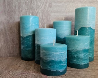 Blue Turquoise Teal Handcrafted Beach Pillar Candle