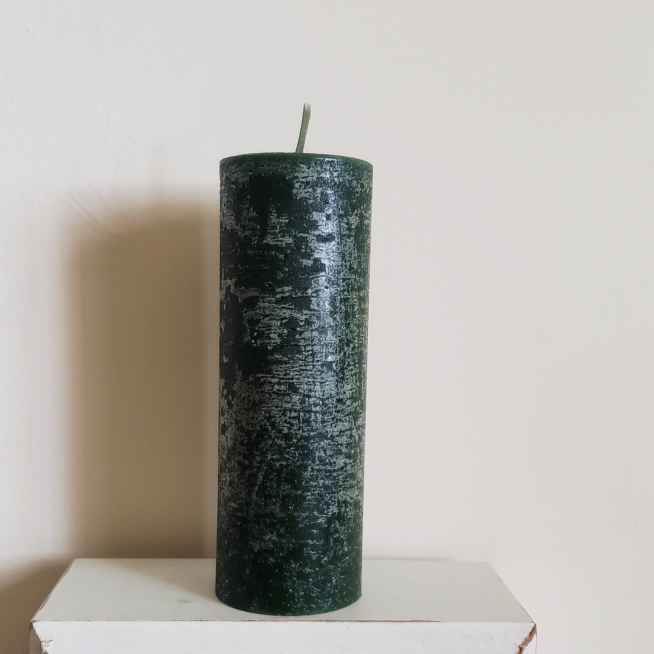 Frosted Rustic Hunter Green Pillar Candle Etsy